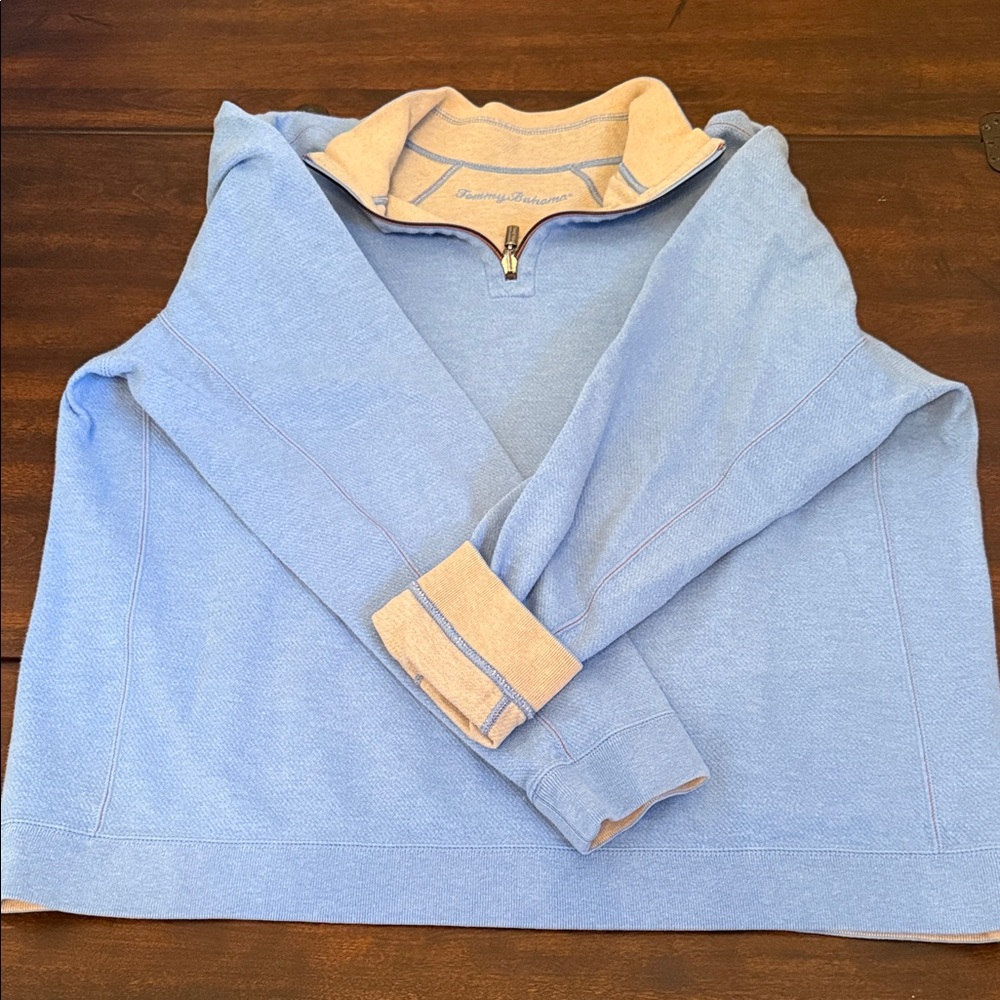 Tommy Bahama Blue and Tan Zip Up Sweater